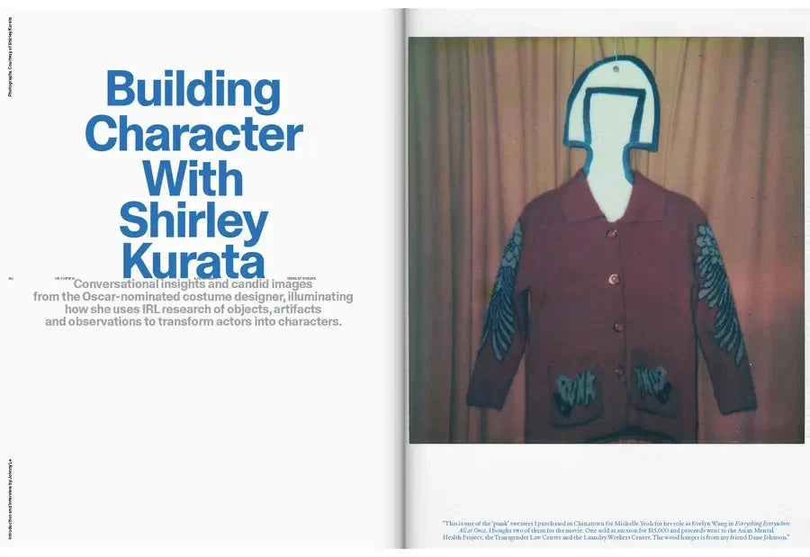 Text about building character with Shirley Kurata on a white background with a mannequin wearing a maroon jacket.
