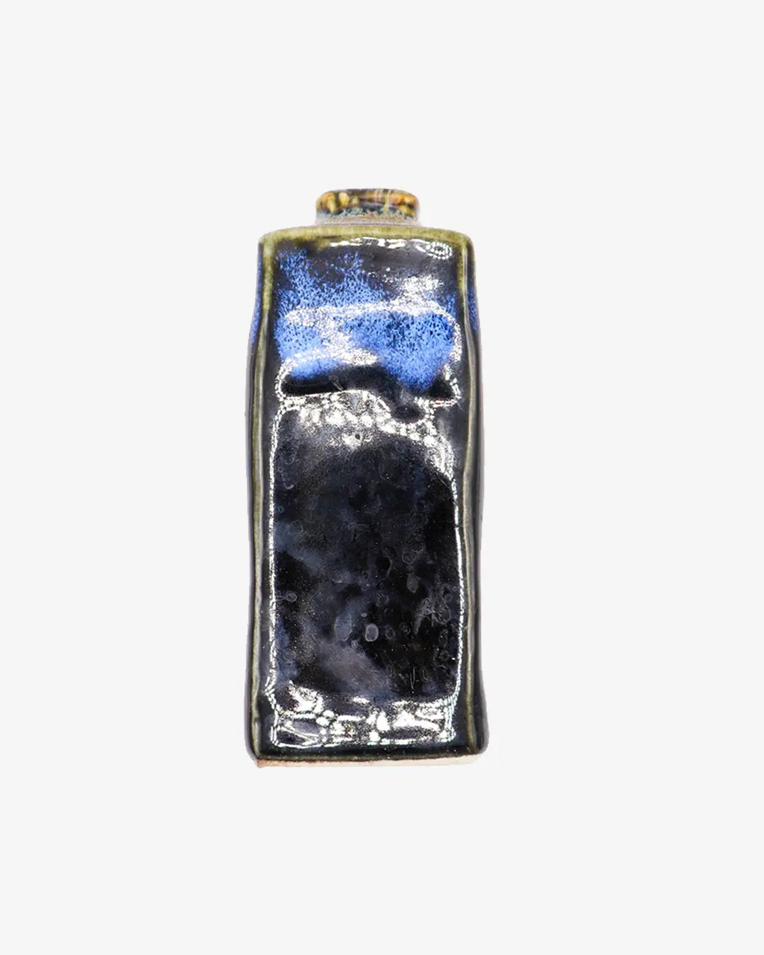 Vintage Otagiri Blue and Black Drip Glaze Bud Vase
