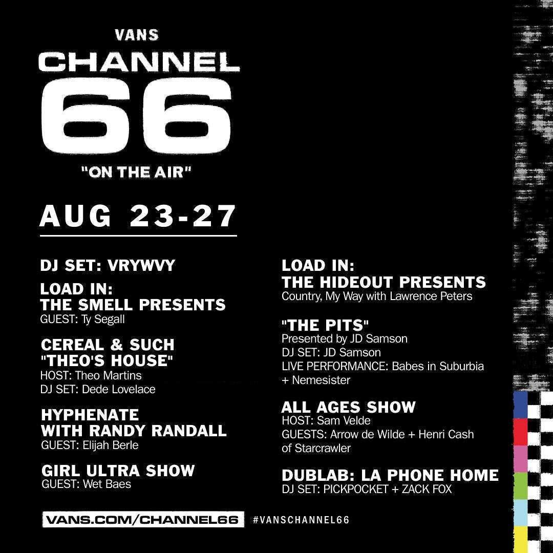 Promotional flyer for Vans Channel 66 event with schedule and lineup details.