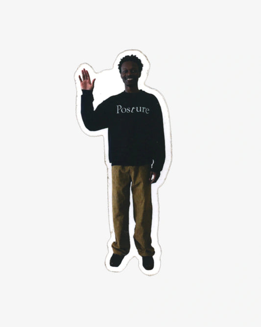 Man wearing a Navy Blue 'Posture' sweatshirt on a white background