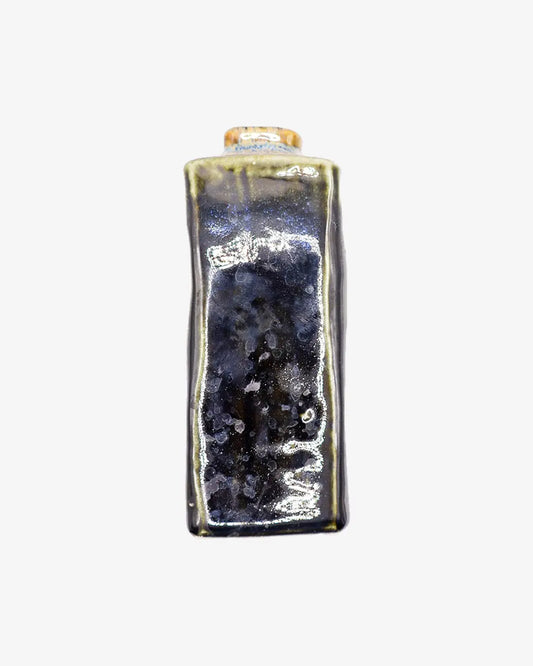 Vintage Otagiri Blue and Black Drip Glaze Bud Vase