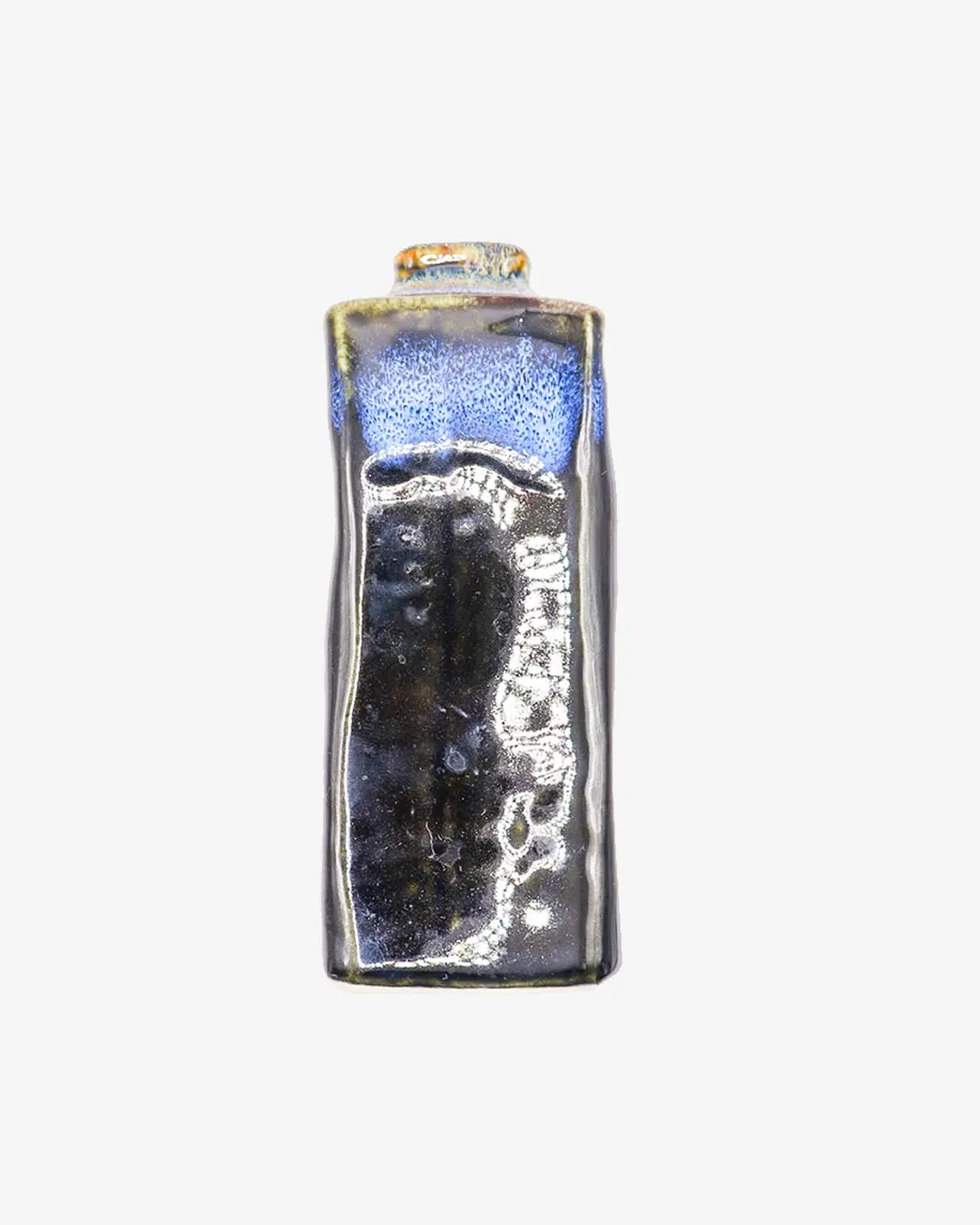Vintage Otagiri Blue and Black Drip Glaze Bud Vase